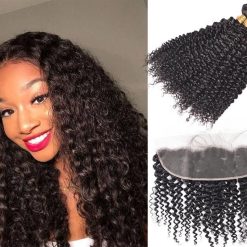 Brazilian Curly Weave Virgin Human Hair 3 Bundles With Frontal