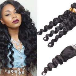 Brazilian Loose Deep Wave Hair 3 Bundles With Closure