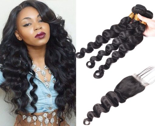 Brazilian Loose Deep Wave Hair 3 Bundles With Closure