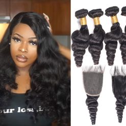 Brazilian Loose Wave Hair 4 Bundles Virgin Human Hair With Closure