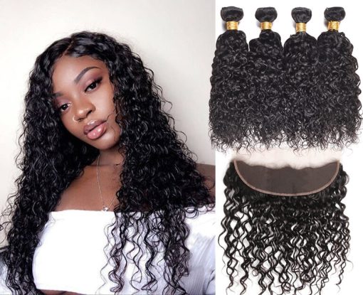 Brazilian Water Hair 4 Bundles With Lace Frontal Closure Deals