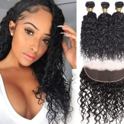 Brazilian Water Wave Hair 3 Bundles With Lace Frontal Closure Deals