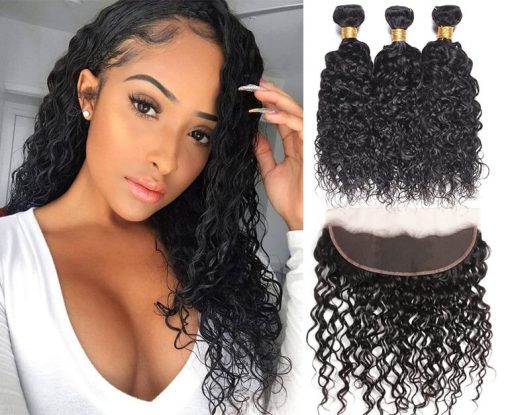 Brazilian Water Wave Hair 3 Bundles With Lace Frontal Closure Deals