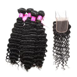 Deep Wave Bundles Human Hair With lace Closure