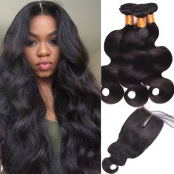 Peruvian Body Wave Hair 3 Bundles With Lace Closure Virgin Human Hair