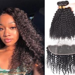 Peruvian Curly Wave Virgin Human Hair 3 Bundles With Frontal