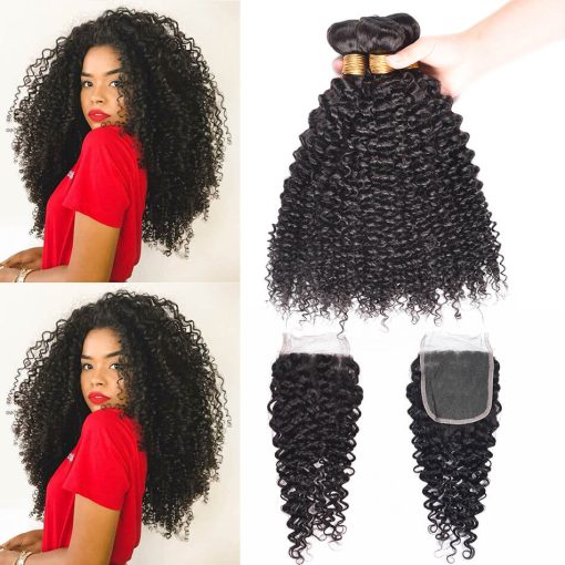Peruvian Curly Weave Hair 3 Bundles With Closure