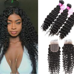 Peruvian Deep Wave Hair 3 Bundles With Closure