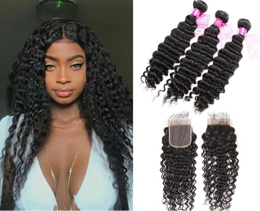 Peruvian Deep Wave Hair 3 Bundles With Closure