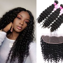 Peruvian Deep wave Hair 3 Bundles With Lace Frontal