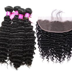 Peruvian Deep wave Hair 4 Bundles With Lace Frontal