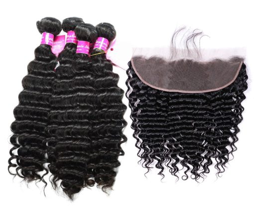 Peruvian Deep wave Hair 4 Bundles With Lace Frontal