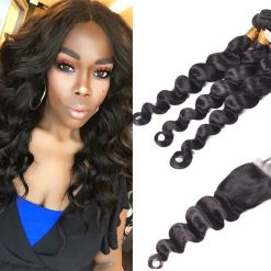 Peruvian Loose Deep Wave Hair 3 Bundles With Closure