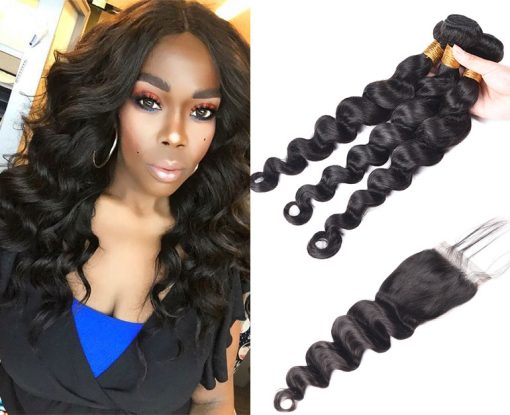 Peruvian Loose Deep Wave Hair 3 Bundles With Closure