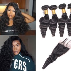 Peruvian Loose Wave Hair 4 Bundles Virgin Human Hair With Closure