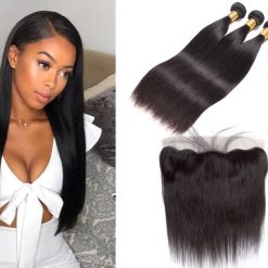 Peruvian Straight Hair 3 Bundles With Virgin Human Hair Lace Frontal