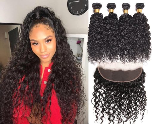 Peruvian Water Hair 4 Bundles With Lace Frontal Closure Deals