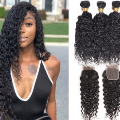 Peruvian Water Wave Hair Weave 3 Bundles With Lace Closure Deals