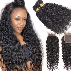 Peruvian Water Wave Hair Weave 4 Bundles With Lace Closure Deals