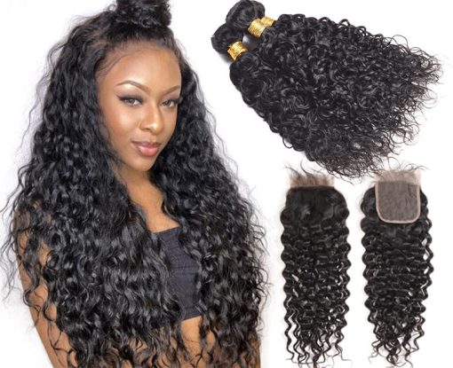 Peruvian Water Wave Hair Weave 4 Bundles With Lace Closure Deals
