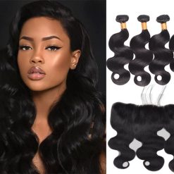 Indian Body Wave Hair 4 Bundles With Lace Frontal Virgin Human Hair