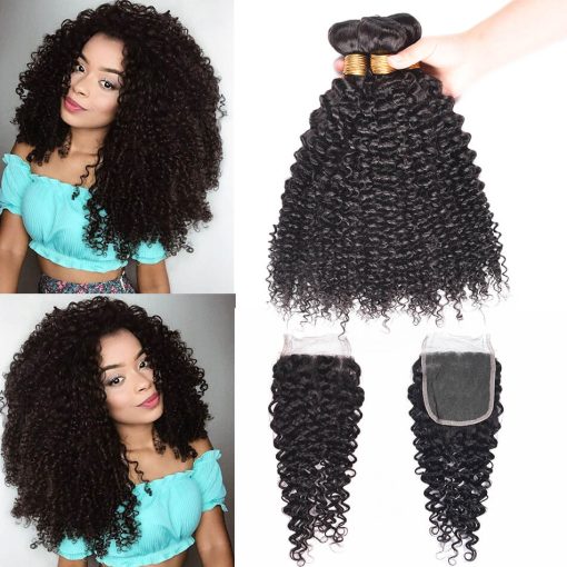 Indian Curly Weave Hair 3 Bundles With Closure