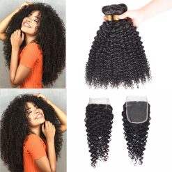 Indian Curly Weave Virgin Human Hair 4 Bundles With Closure