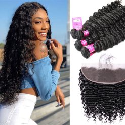 Indian Deep Wave Hair 4 Bundles With Lace Frontal