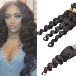 Indian Loose Deep Wave Hair 3 Bundles With Closure