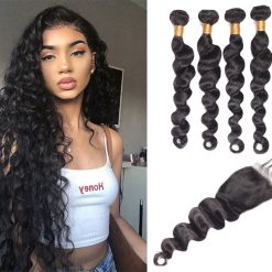 Indian Loose Deep Wave Hair 4 Bundles With Lace Closure