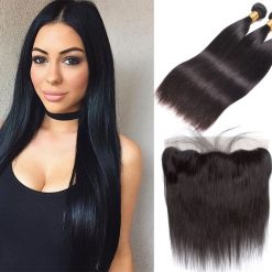 Indian Straight Hair 3 Bundles With Virgin Human Hair Lace Front