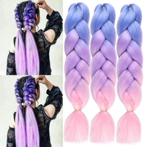 Kanekalon Jumbo Braiding Hair Ombre Colorful Blue-Purple-Pink
