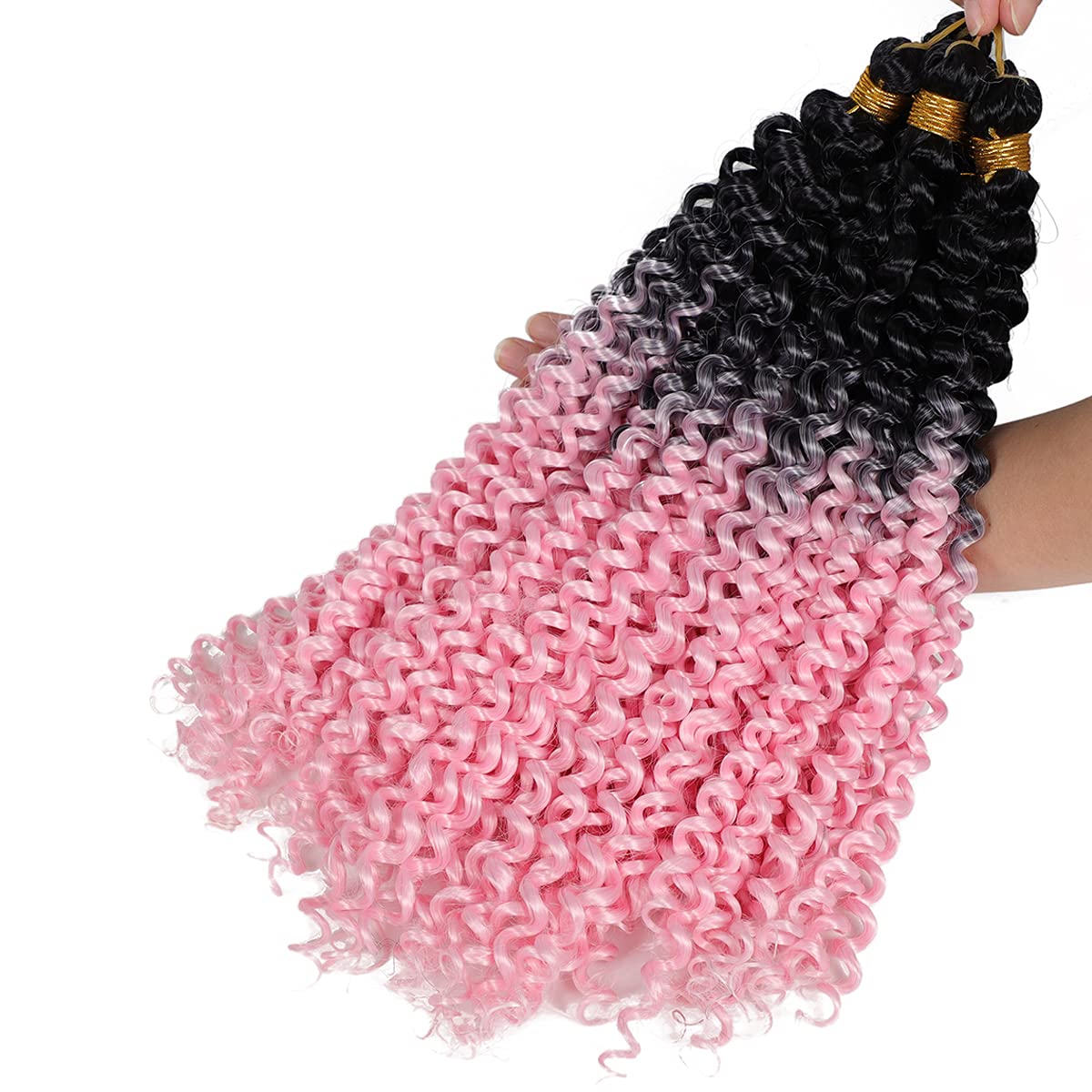 5Pack Marlybob Water Wave Crochet Curly Hair 100g/pack Jerry Curly Crochet  Braid Hair Bundle Ombre Pink Curly Crochet Braiding Hair for Black